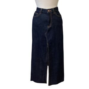 Zara denim front slit dark wash midi skirt size Medium
